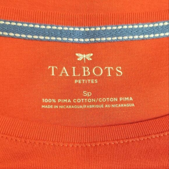 Talbots Red 3/4 Sleeve 100% Pima Cotton Petite T-shirt Size Sp - Picture 4 of 5